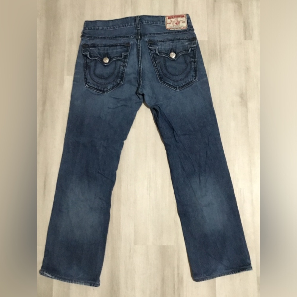 SOLD True Religion Ricky Giant Big T Relaxed Fit , Big Blue Stitching Jean 34